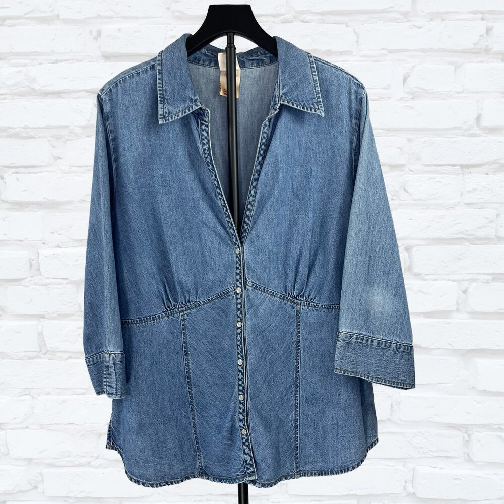 Faded Glory Denim Shirt 18W 20W Snap Front Chambray Top